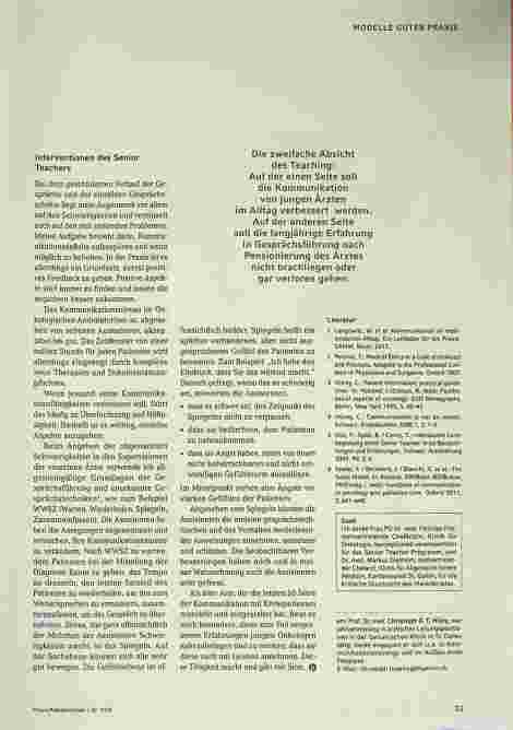Vorschauseite 4: Senior Teaching: Erfahrene Ärzte bringen jungen Kollegen achtsame Gesprächsführung mit Krebspatienten bei.