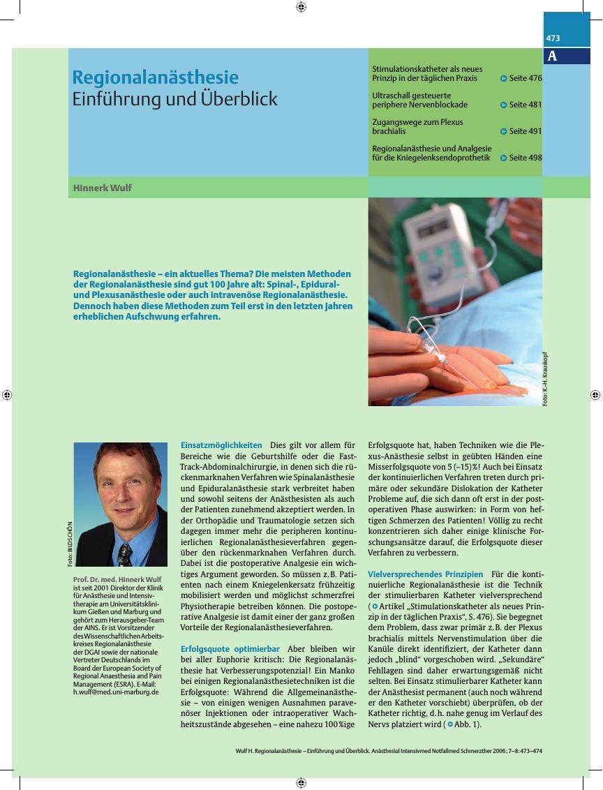 Vorschauseite 1: Regionalanästhesie - Einführung und Überblick