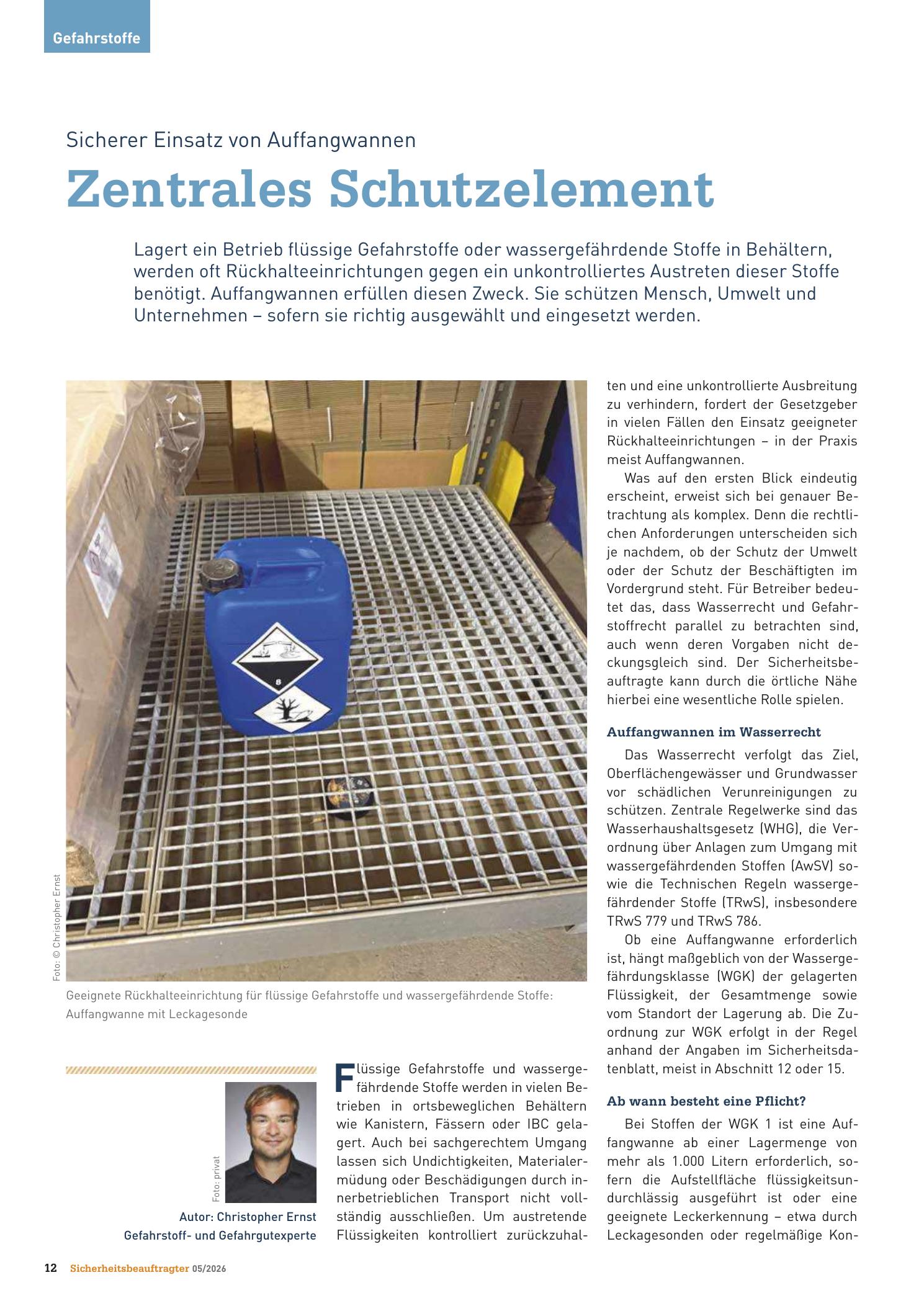 Vorschauseite 1: Sicherer Einsatz von Auffangwannen . Zentrales Schutzelement
