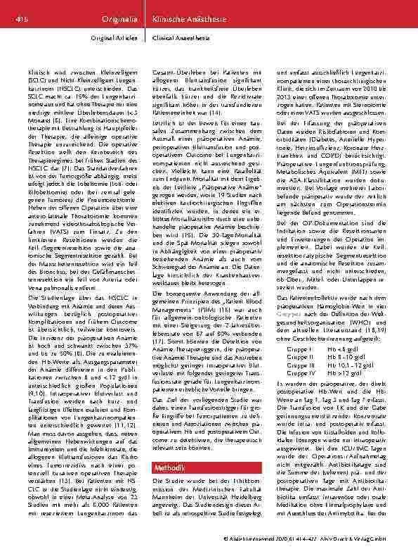 Vorschauseite 3: Einfluss der präoperativen Anämie auf den Transfusionsbedarf, die postoperative Krankenhausverweildauer und das frühe Outcome nach Thorakotomien