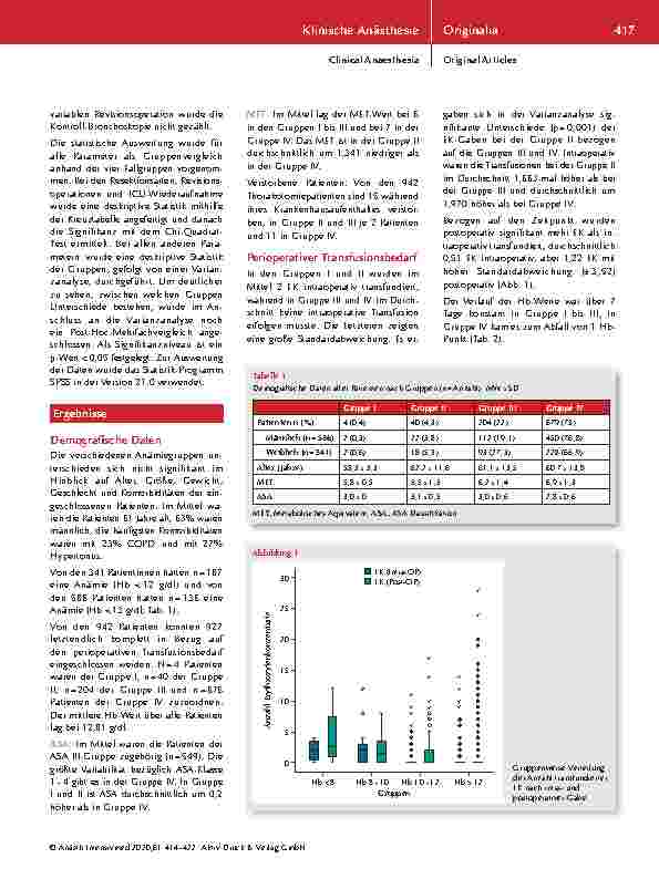 Vorschauseite 4: Einfluss der präoperativen Anämie auf den Transfusionsbedarf, die postoperative Krankenhausverweildauer und das frühe Outcome nach Thorakotomien