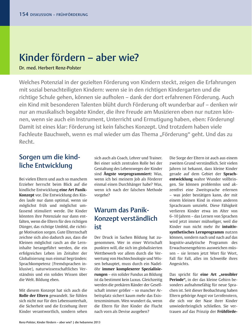 Vorschauseite 1: Kinder fördern ? aber wie?