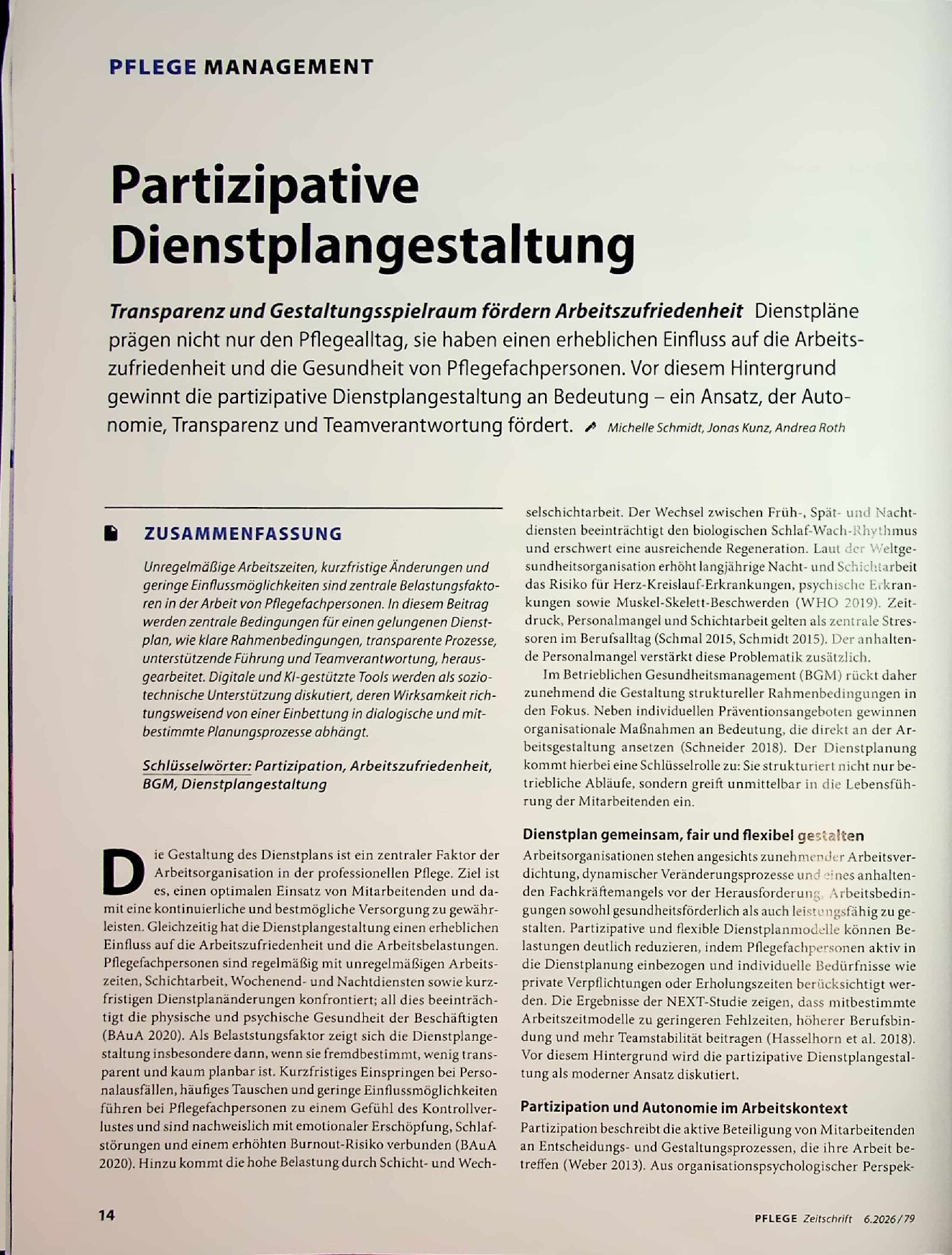Vorschauseite 1: Partizipative Dienstplangestaltung