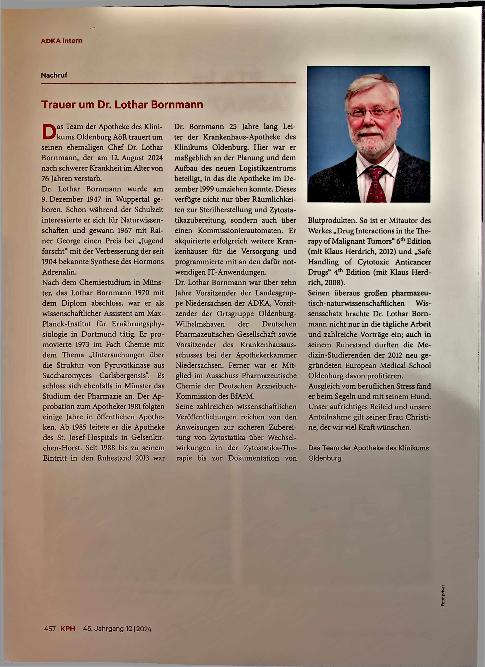 Vorschauseite 1: Trauer um Dr. Lothar Bornmann