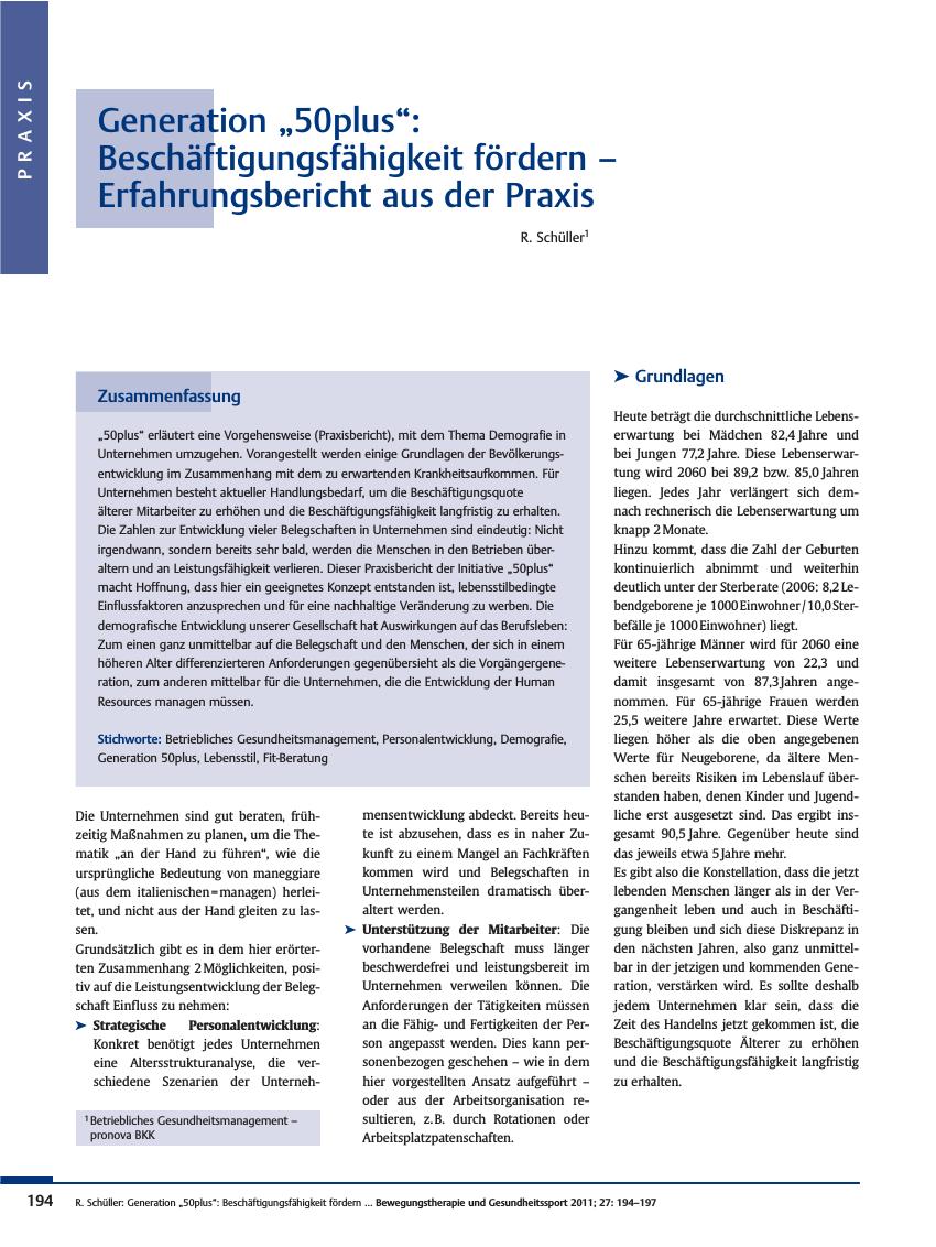 Vorschauseite 1: Generation „50plus“: Beschäftigungsfähigkeit fördern – Erfahrungsbericht aus der Praxis