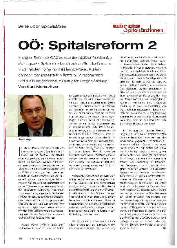 Vorschauseite 1: OÖ: Spitalsreform 2