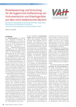 Vorschauseite 1: Risikobewertung und Einstufung für die hygienische Aufbereitung von Instrumentarium und Arbeitsgeräten aus dem nicht-medizinischen Bereich