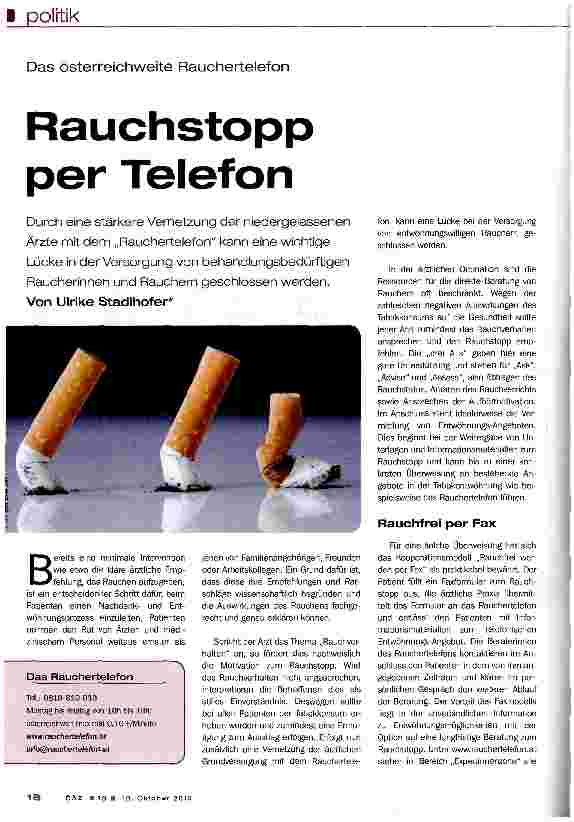 Vorschauseite 1: Rauchstopp per Telefon