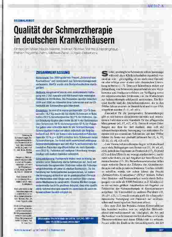 Vorschauseite 1: Qualität der Schmerztherapie in deutschen Krankenhäusern