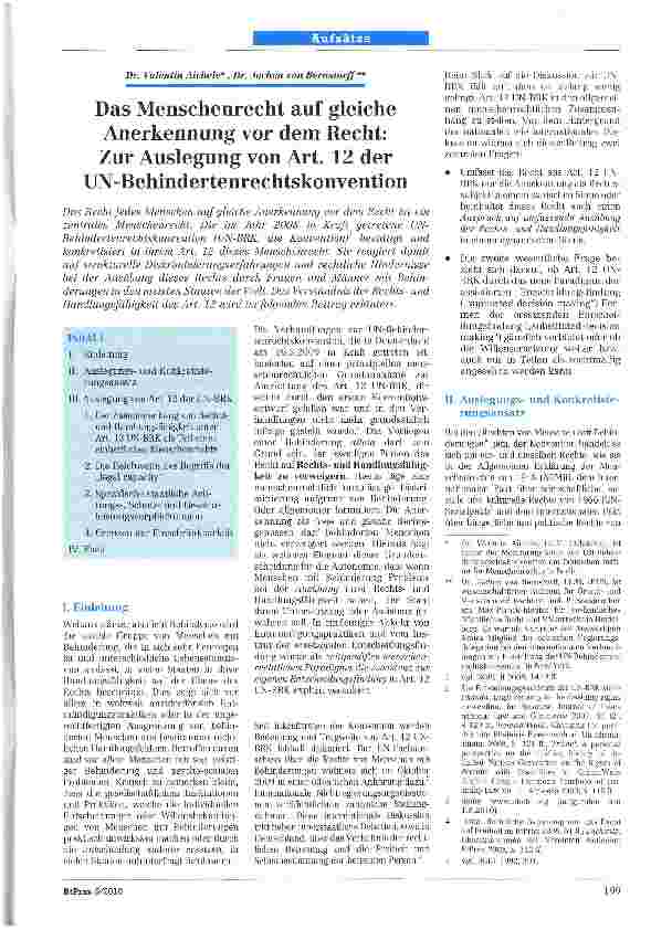 Vorschauseite 1: Das Menschenrecht auf gleiche Anerkennung vor dem Recht: Zur Auslegung von Art. 12 derUN-Behindertenrechtskonvention