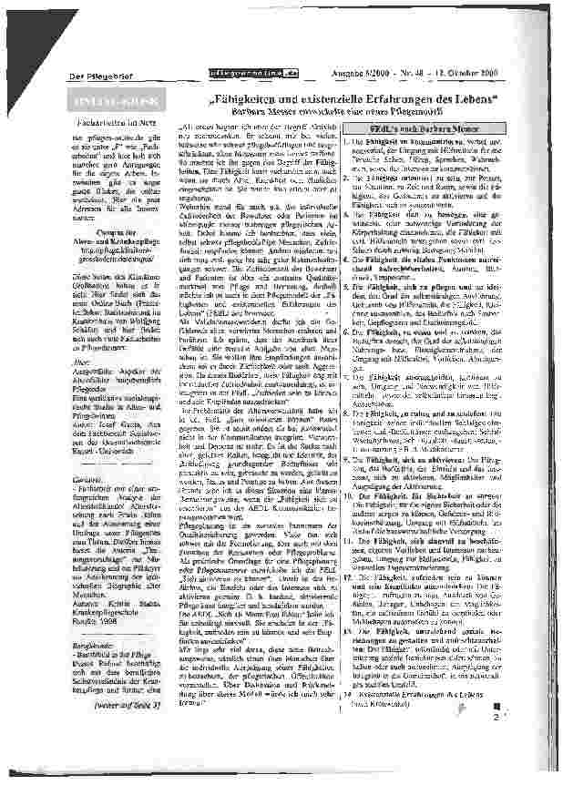 Vorschauseite 2: Fähigkeiten und existenzielle Erfahrungen des LebensBarbara Messer entwickelte eine neues Pflegemodell