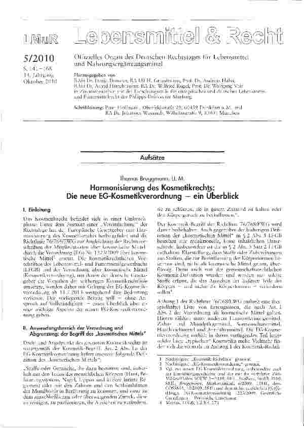 Vorschauseite 1: Harmonisierung des Kosmetikrechts: Die neue EG-Kosmetikverordnung — ein Überblick