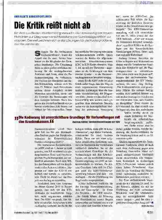 Vorschauseite 1: AMBULANTE KODIERRICHTLINIEDie Kritik reißt nicht ab