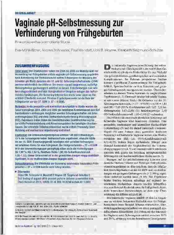 Vorschauseite 1: ORIGINALARBEITVaginale pH-Selbstmessung zur Verhinderung von Frühgeburten