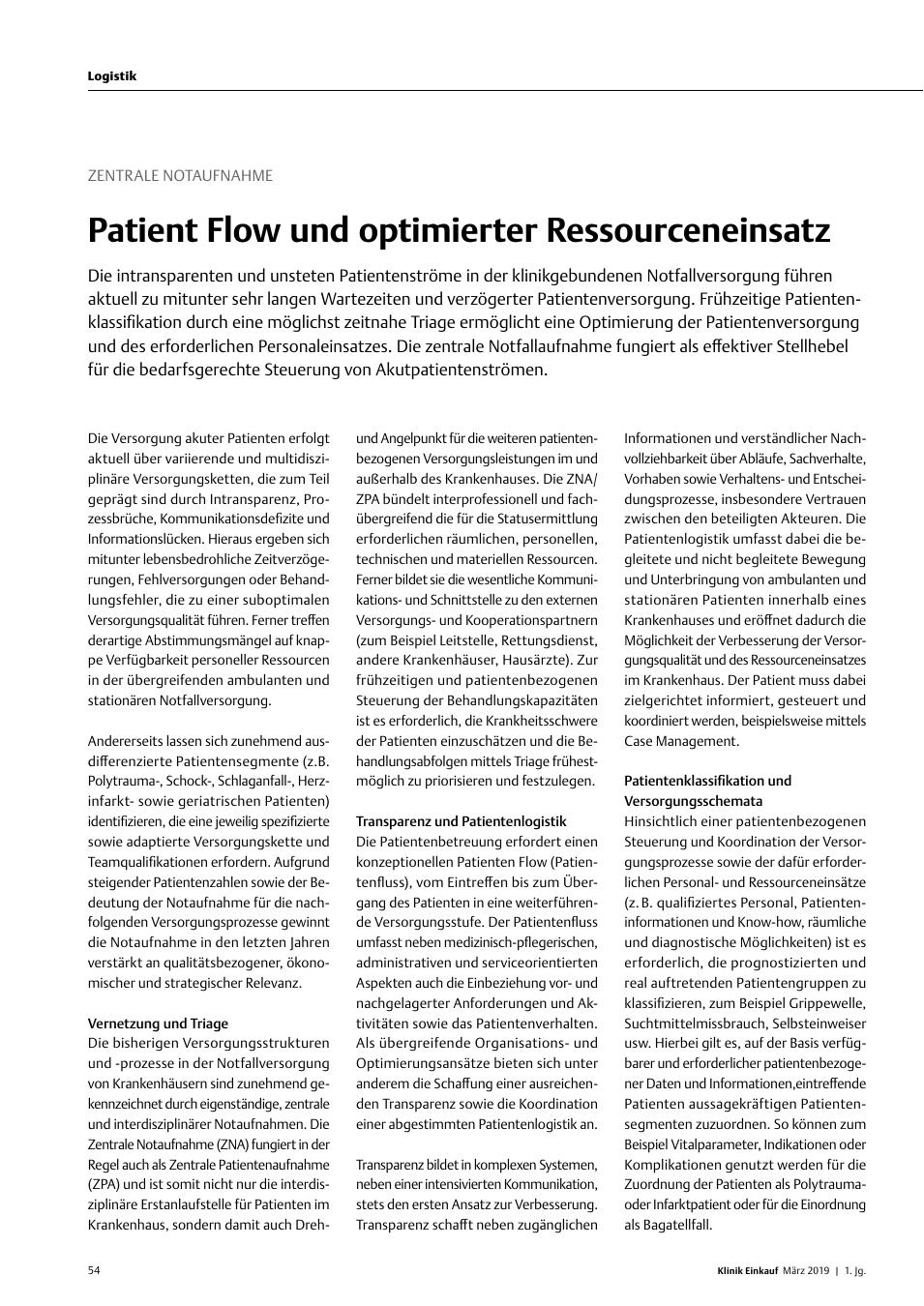 Vorschauseite 1: Zentrale Notaufnahme: Patient Flow und optimierter Ressourceneinsatz