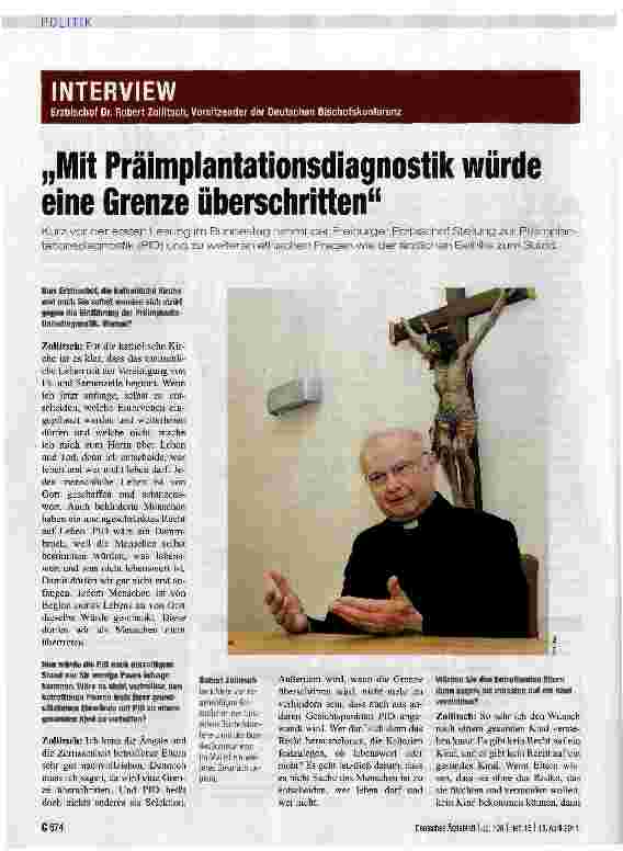 Vorschauseite 1: „Mit Präimplantationsdiagnostik würde eine Grenze überschritten