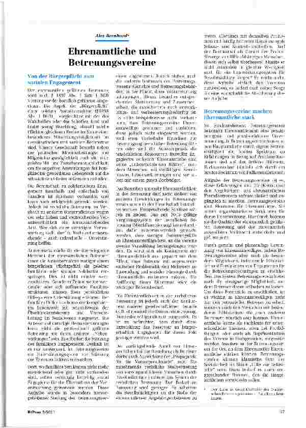Vorschauseite 1: Ehrenamtliche und Betreuungsvereine