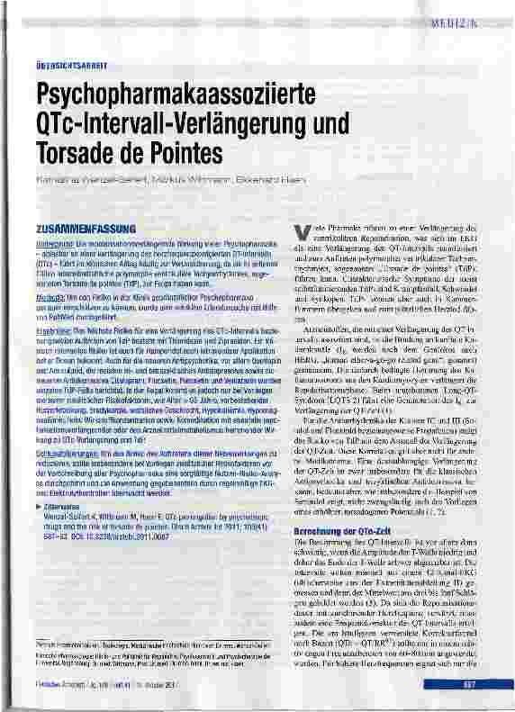 Vorschauseite 1: Psychopharmakaassoziierte QTc-Intervall-Verlängerung und Torsade de Pointes