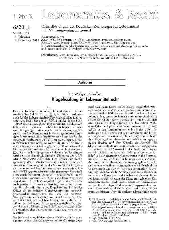 Vorschauseite 1: Klagehäufung im Lebensmittelrecht