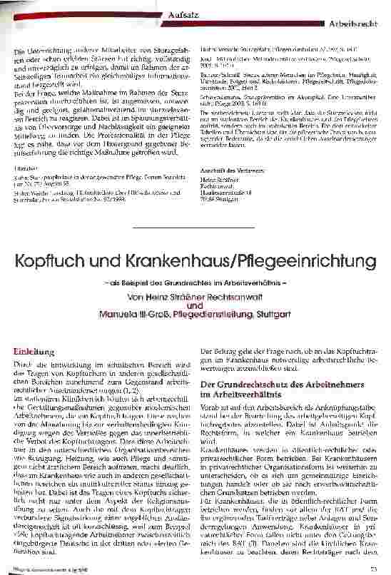 Vorschauseite 1: Kopftuch und Krankenhaus/Pflegeeinrichtung