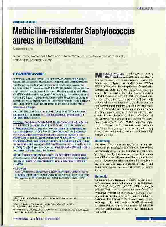 Vorschauseite 1: Methicillin-resistenter Staphylococcus aureus in Deutschland
