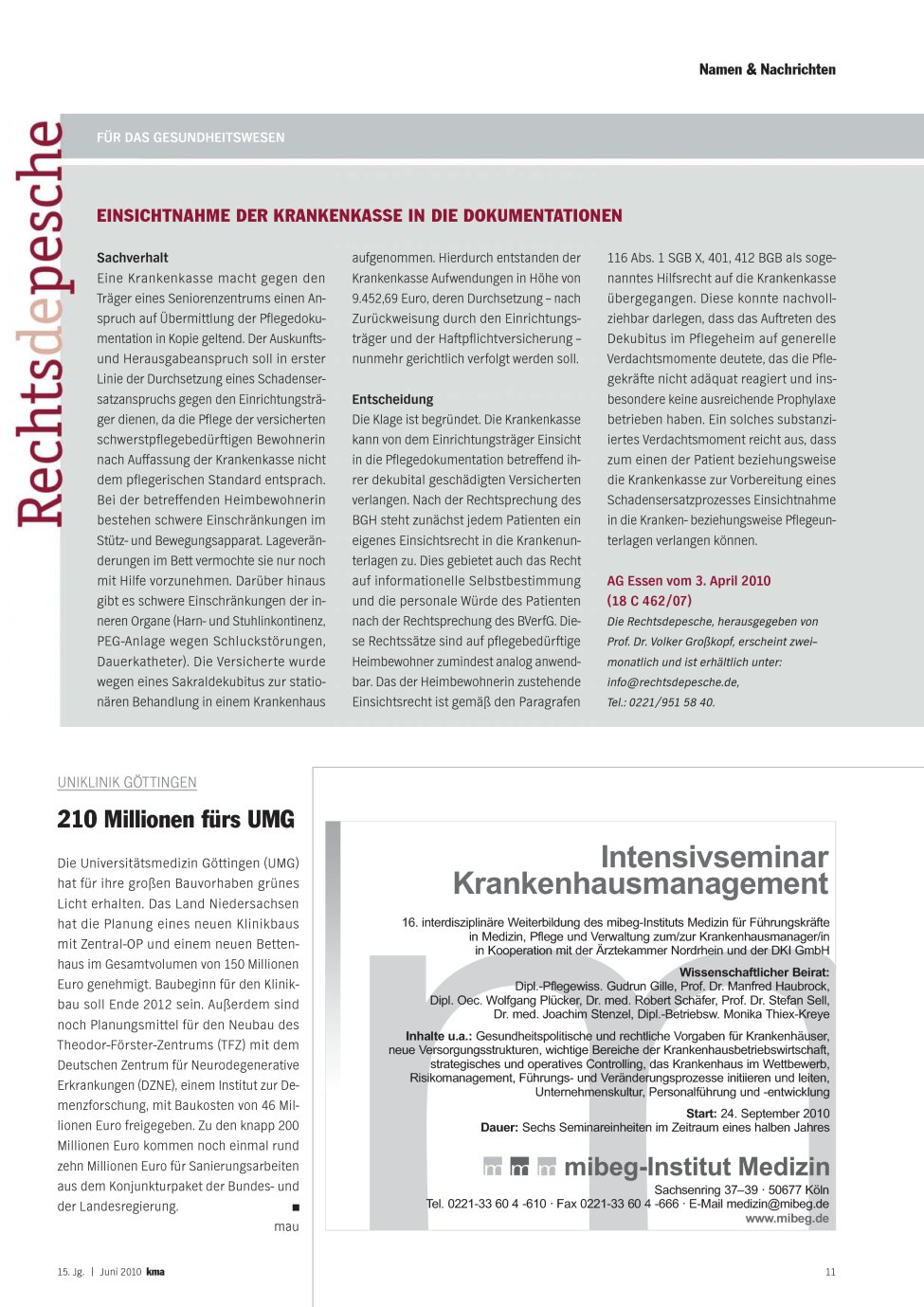 Vorschauseite 1: Einsichtnahme der Krankenkasse in die Dokumentationen