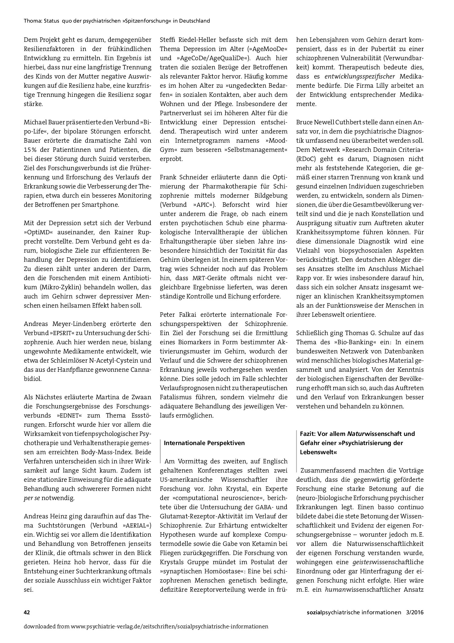 Vorschauseite 2: Status quo der psychiatrischen »Spitzenforschung« in Deutschland