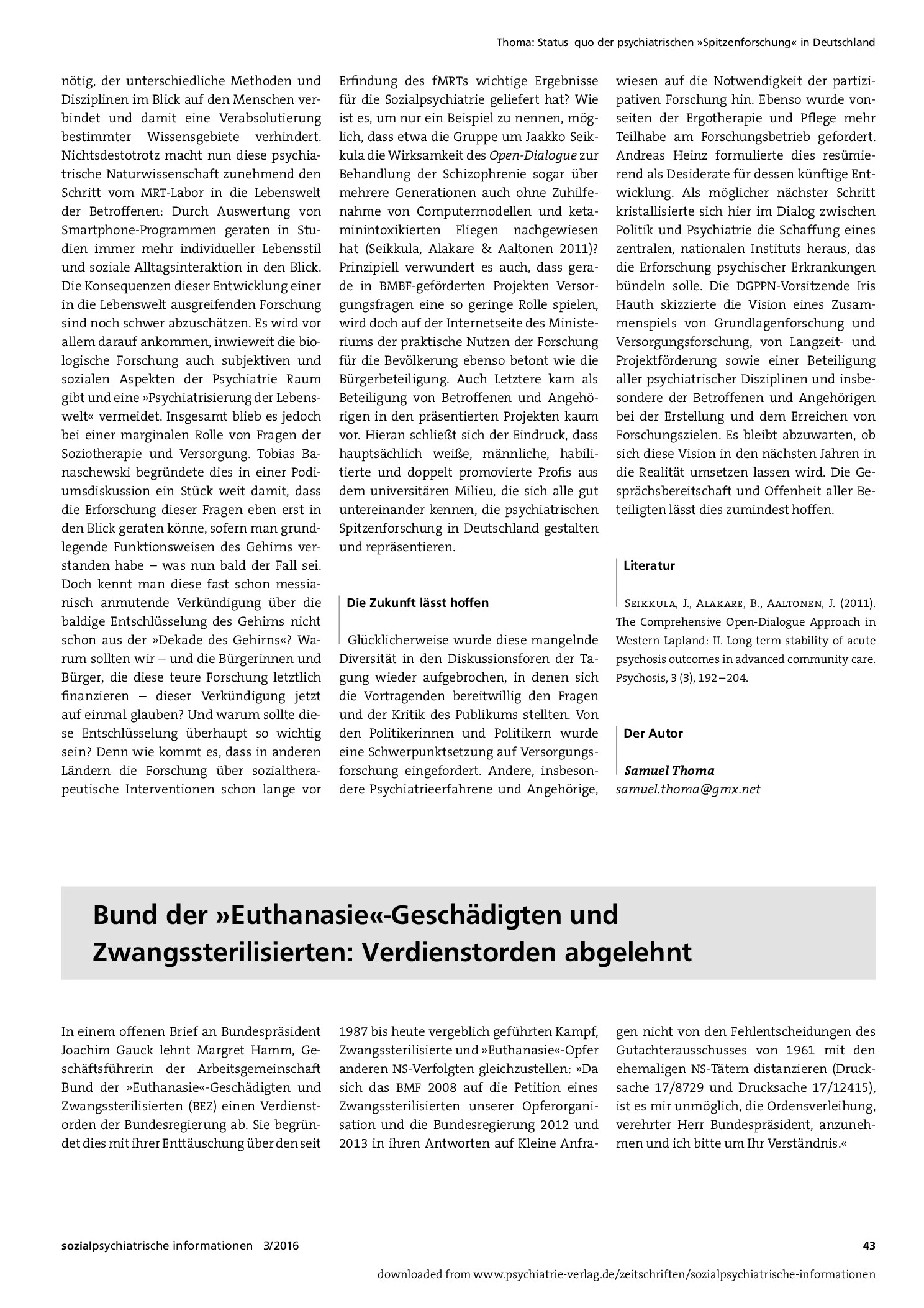 Vorschauseite 3: Status quo der psychiatrischen »Spitzenforschung« in Deutschland