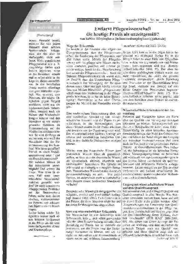 Vorschauseite 1: Entlarvt Pflegewissenschaft die heutige Praxis als unzeitgemäß?