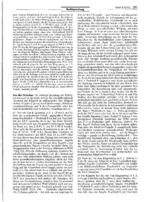 Vorschauseite 2: Zum Begriff der gesundheitsbezogenen Angabe EGV 1924/2006 Art 2 Abs. 2 Nr. 5