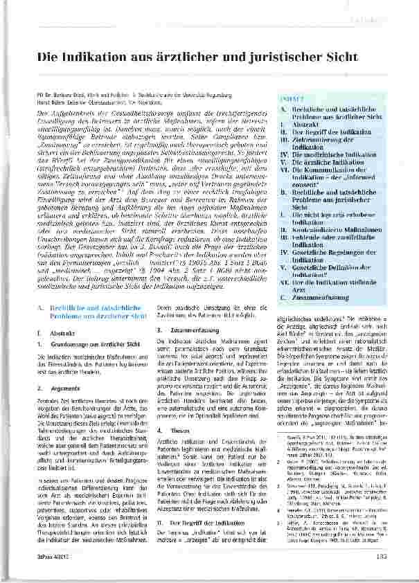 Vorschauseite 1: Die Indikation aus ärztlicher und juristischer Sicht