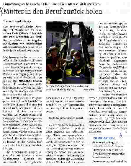 Vorschauseite 1: Mütter in den Beruf zurück holen