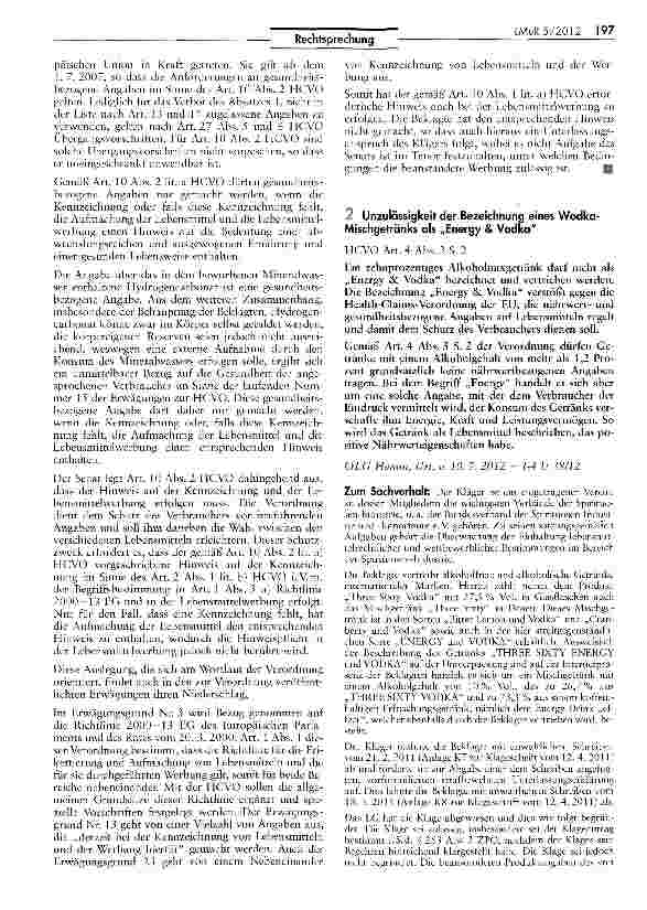 Vorschauseite 3: Unzulässigkeit der Bewerbung eines Mineralwassers - „Hydrogencarbonat... gegen Übersäuerung LEGB § 11 I Nr. 2; IJWG § 4 Nr. 11; HGV Art. 10 II lit. a HGV