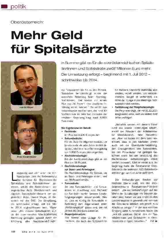 Vorschauseite 1: Mehr Geld für Spitalsärzte