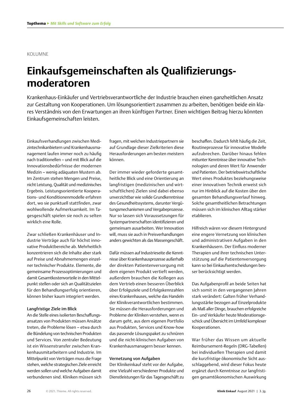 Vorschauseite 1: Kolumne: Einkaufsgemeinschaften als Qualifizierungsmoderatoren