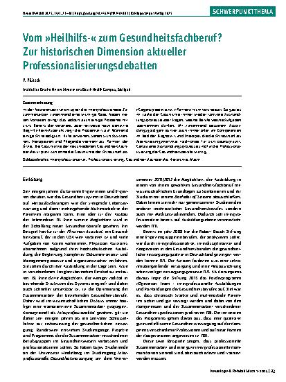Vorschauseite 1: Vom »Heilhilfs-« zum Gesundheitsfachberuf? Zur historischen Dimension aktueller Professionalisierungsdebatten