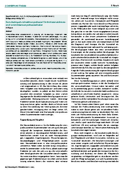 Vorschauseite 2: Vom »Heilhilfs-« zum Gesundheitsfachberuf? Zur historischen Dimension aktueller Professionalisierungsdebatten