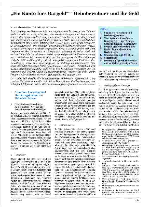 Vorschauseite 1: Ein Konto fürs Bargeld - Heimbewohner und ihr Geld