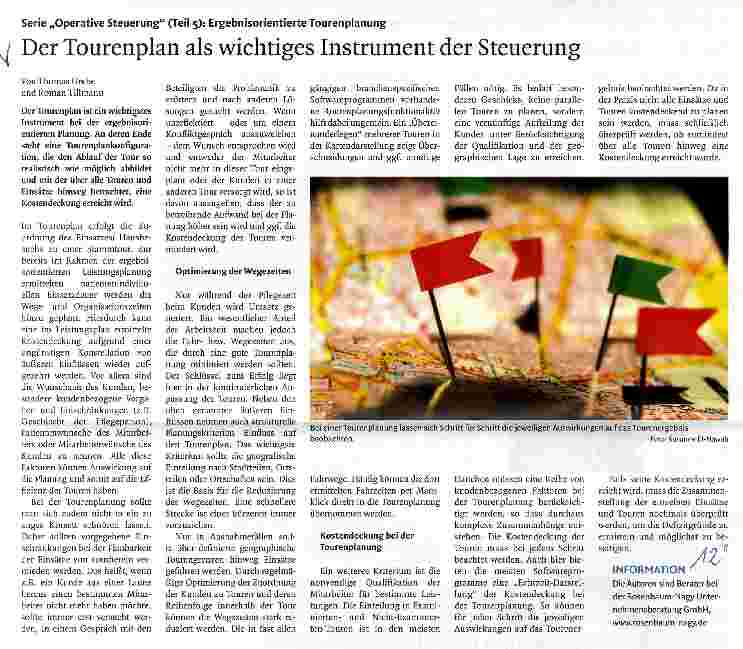 Vorschauseite 1: Serie „Operative Steuerung (Teil 5): Ergebnisorientierte Tourenplanung Der Tourenplan als wichtiges Instrument der Steuerung