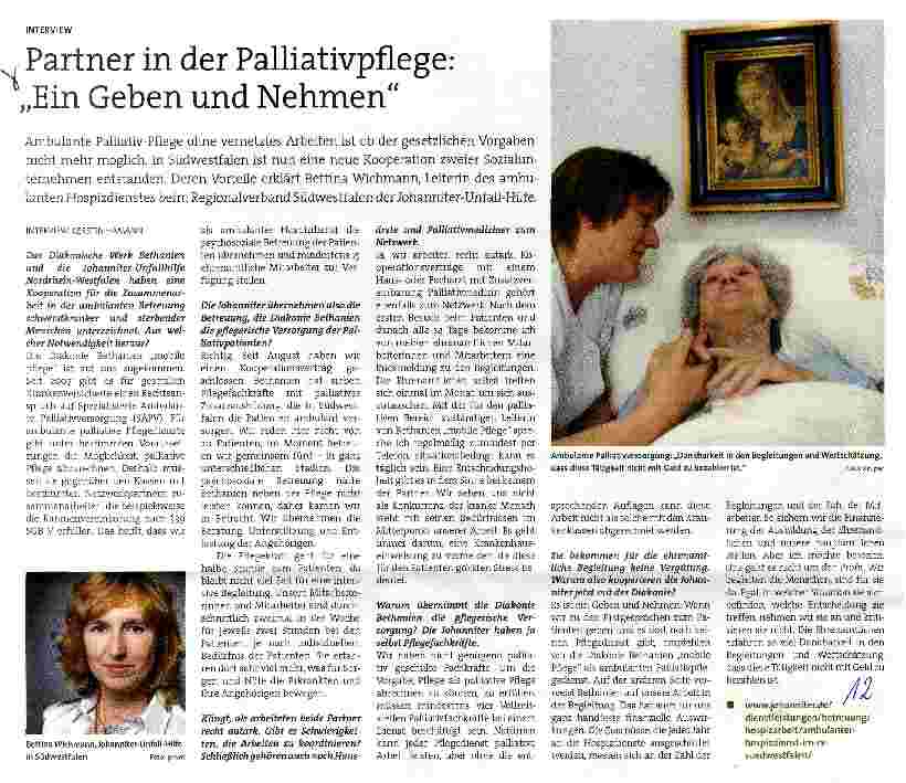 Vorschauseite 1: Partner in der Palliativpflege: „Ein Geben und Nehmen
