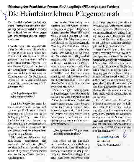 Vorschauseite 1: Die Heimleiter lehnen Pflegenoten ab