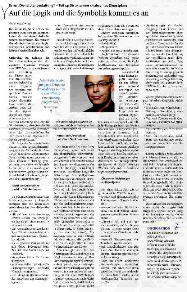 Vorschauseite 1: Serie „Dienstplangestaltung - Teil 14: Strukturmerkmale eines Dienstplans Auf die Logik und die Symbolik kommt es an