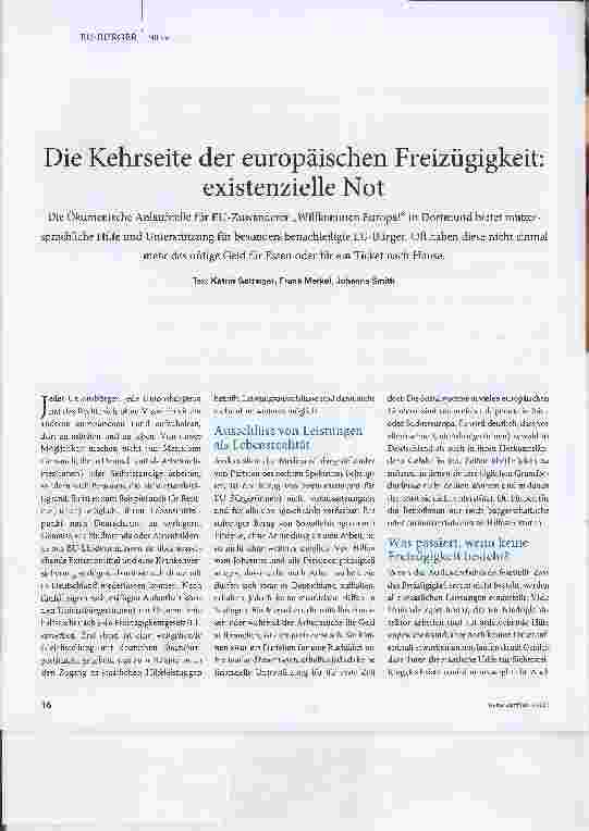 Vorschauseite 1: Die Kehrseite der europäischen Freizügigkeit: existenzielle Not.