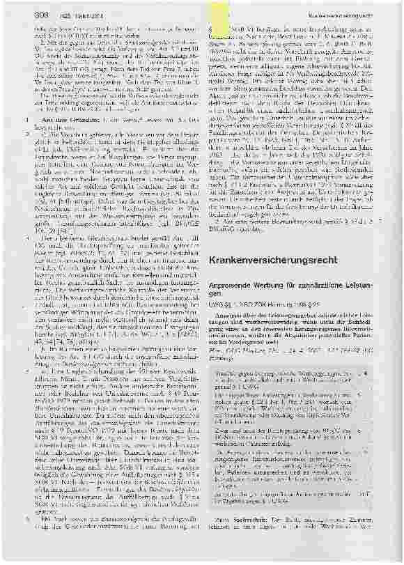Vorschauseite 1: KrankenversicherungsrechtAnpreisende Werbung für zahnärztliche Leistungen