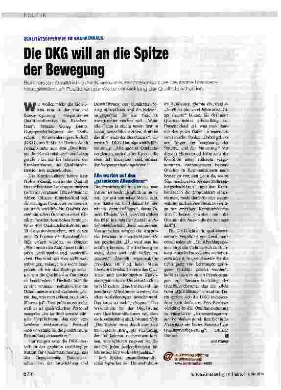 Vorschauseite 1: Die DKG will an die Spitze der Bewegung