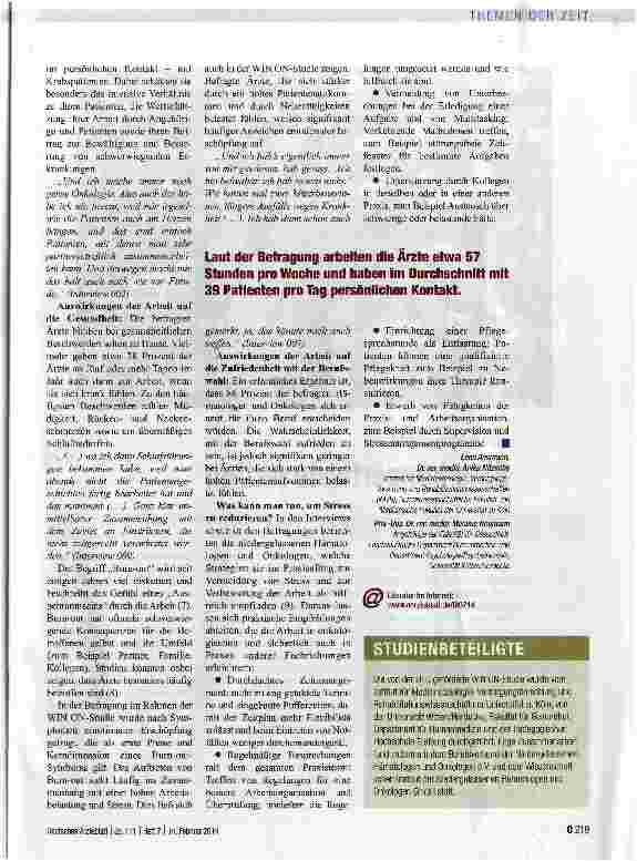 Vorschauseite 2: NIEDERGELASSENE HAMATOLOGEN UNO ONKOLOGENGestresst, aber zumeist zufrieden