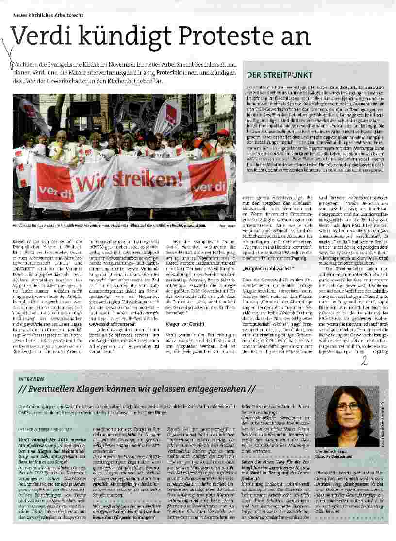 Vorschauseite 1: Verdi kündigt Proteste an