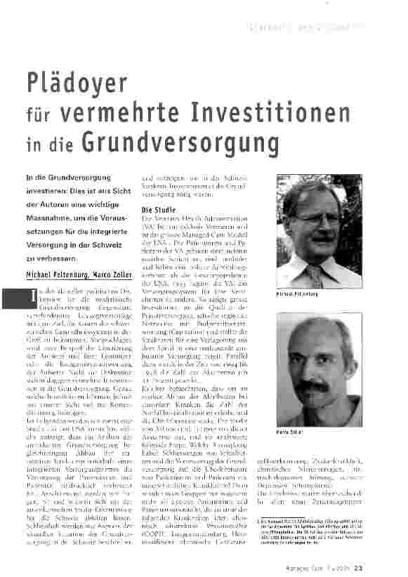 Vorschauseite 1: Plädoyer für vermehrte Investitionen in die Grundversorgung