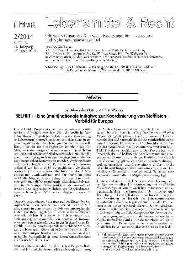 Vorschauseite 1: BELFRIT - Eine (multi)nationale Initiative zur Koordinierung von Stofflisten -Vorbild für Europa