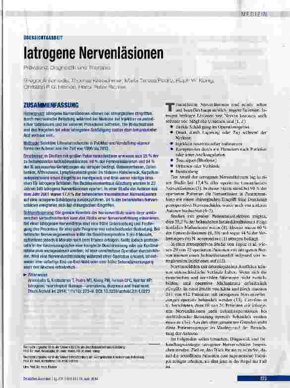 Vorschauseite 1: Iatrogene Nervenläsionen - Prävaienz, Diagnostik und Therapie